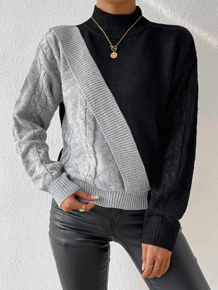 Women's Asymmetric Cable Knit Mock-Neck Sweater