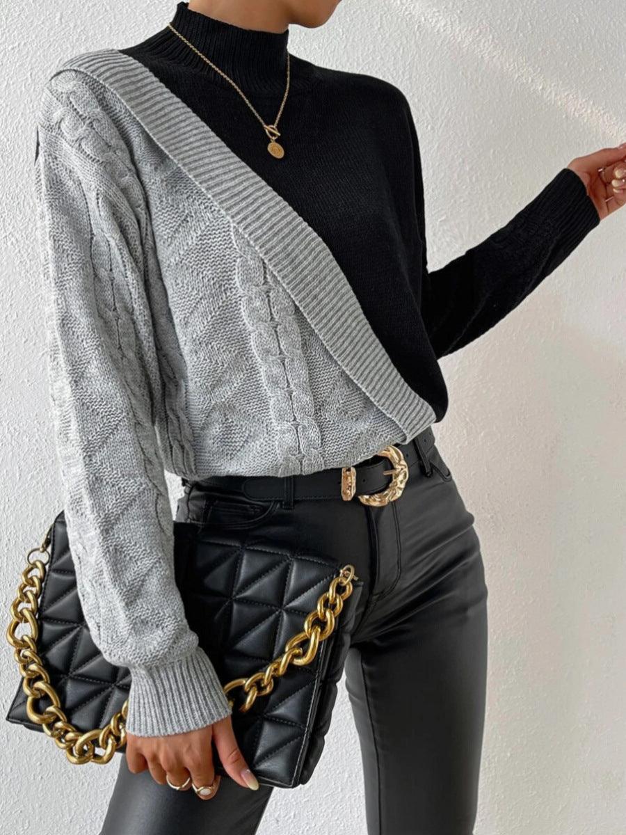 Women's Asymmetric Cable Knit Mock-Neck Sweater