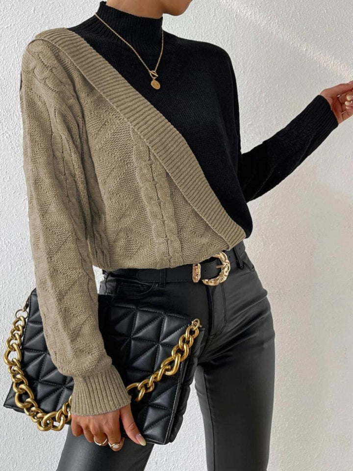Women's Asymmetric Cable Knit Mock-Neck Sweater