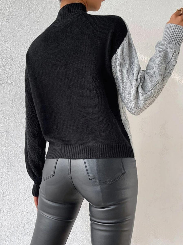 Women's Asymmetric Cable Knit Mock-Neck Sweater