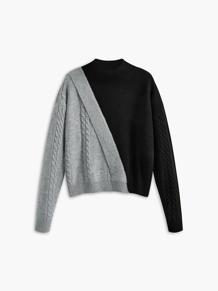 Women's Asymmetric Cable Knit Mock-Neck Sweater