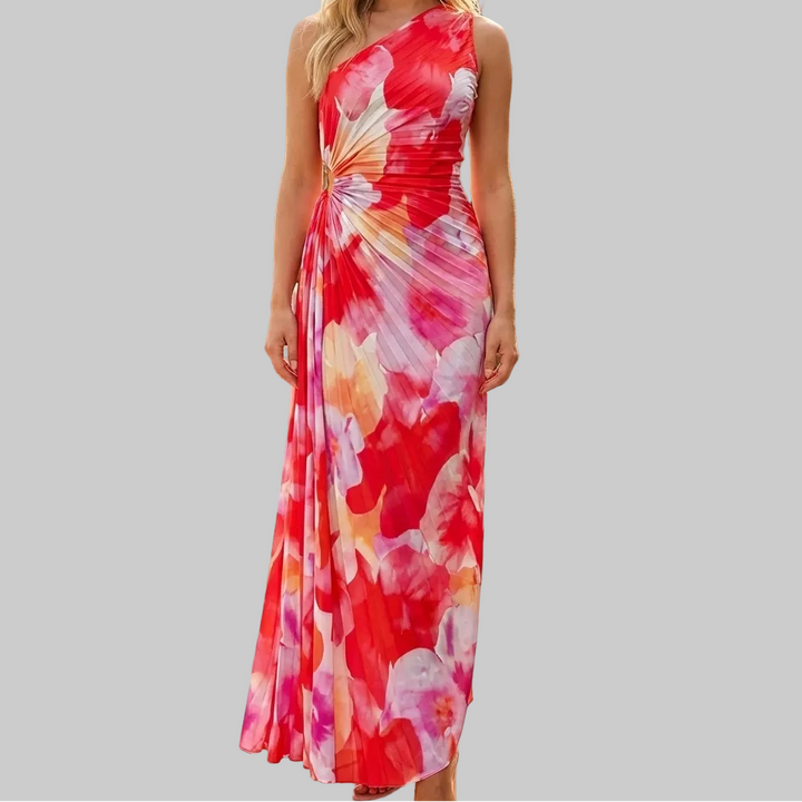 Women's Asymmetric Pleated Maxi Dress