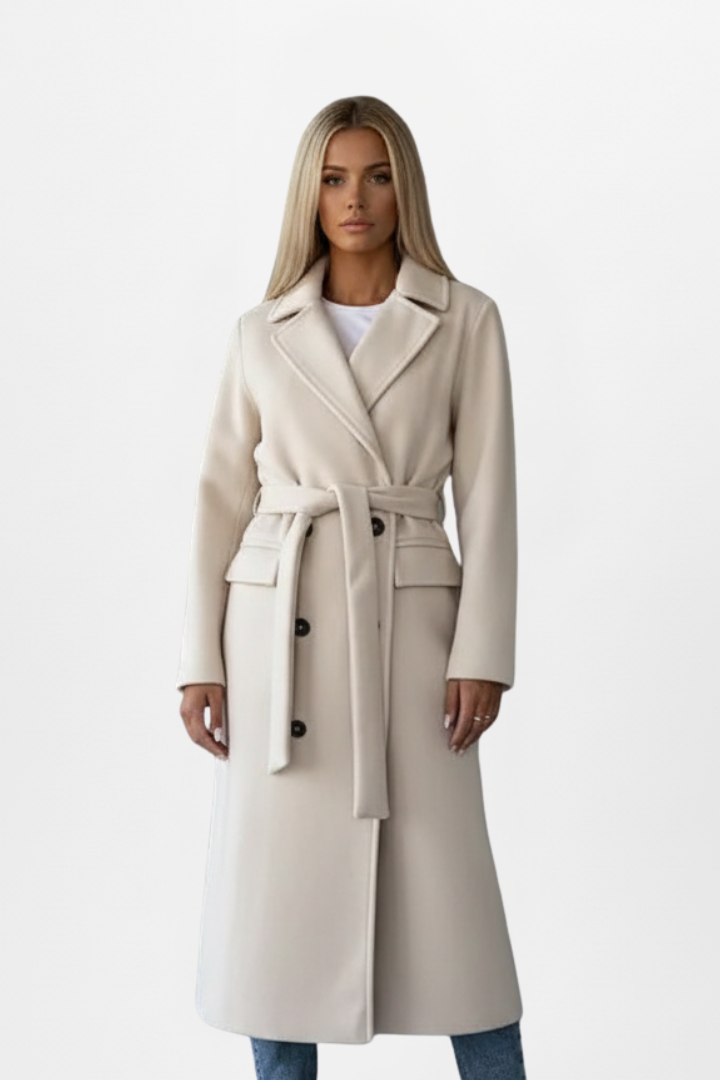 Women's Belted Double-Breasted Long Coat