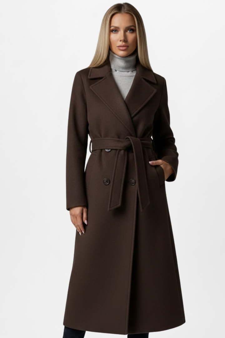 Women's Belted Double-Breasted Long Coat