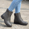 Women's Quilted Lace-Up Ankle Boots with Side Zip