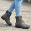 Women's Quilted Lace-Up Ankle Boots with Side Zip