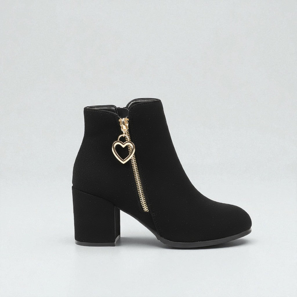 Women's Block Heel Ankle Boots with Pendant Zip Detail