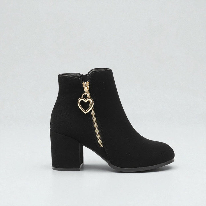 Women's Block Heel Ankle Boots with Pendant Zip Detail