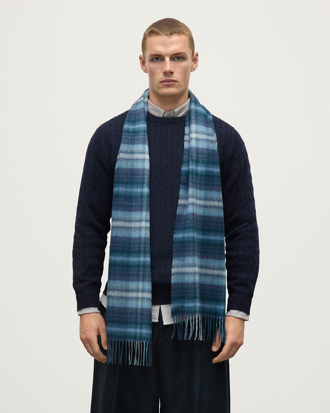 Men's Blurred Check Fringed Scarf