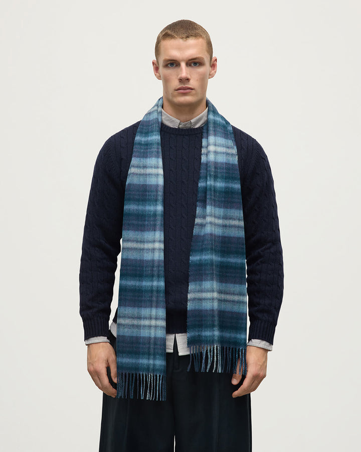 Men's Blurred Check Fringed Scarf