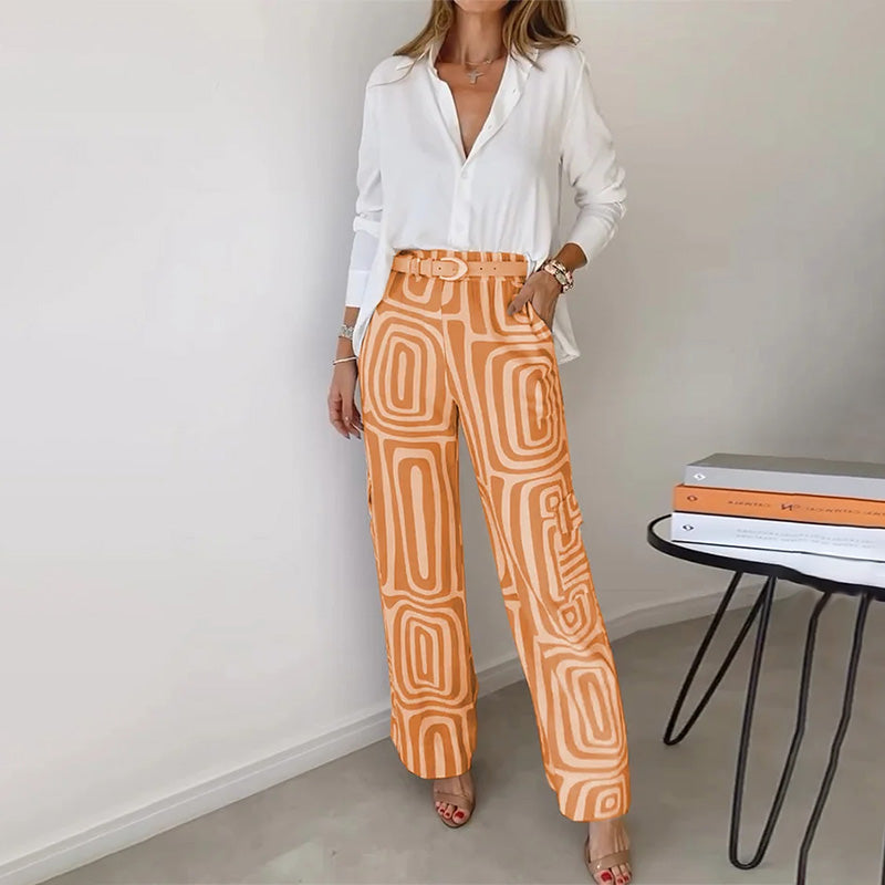 Women's Button-Front Blouse & Wide-Leg Trouser Set