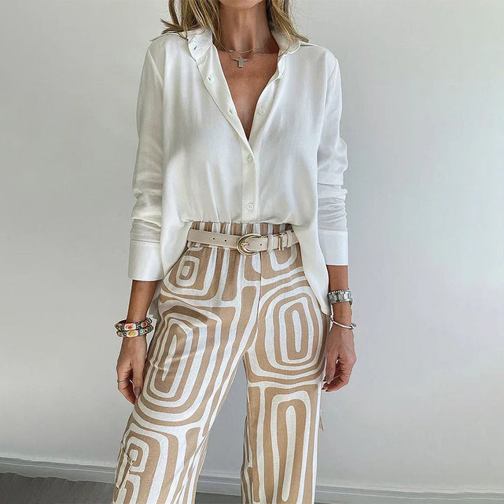 Women's Button-Front Blouse & Wide-Leg Trouser Set