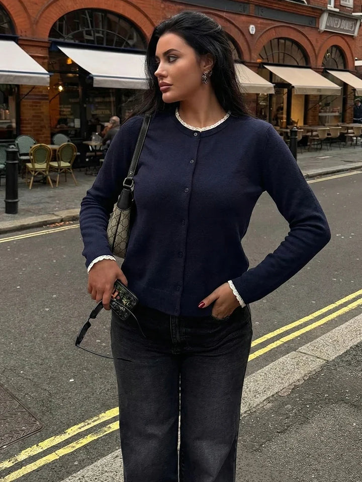 Women's Button-Front Crew Neck Knit Cardigan