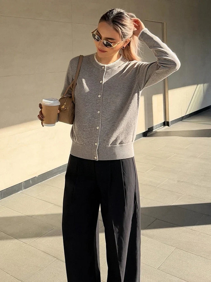Women's Button-Front Crew Neck Knit Cardigan