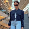 Women's Button-Front Cropped Bomber Jacket