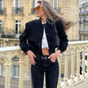 Women's Button-Front Cropped Bomber Jacket