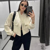 Women's Button-Front Cropped Bomber Jacket