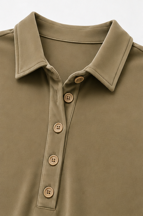 Women's Button-Front Shirt and Trouser Set with Turn-Down Collar