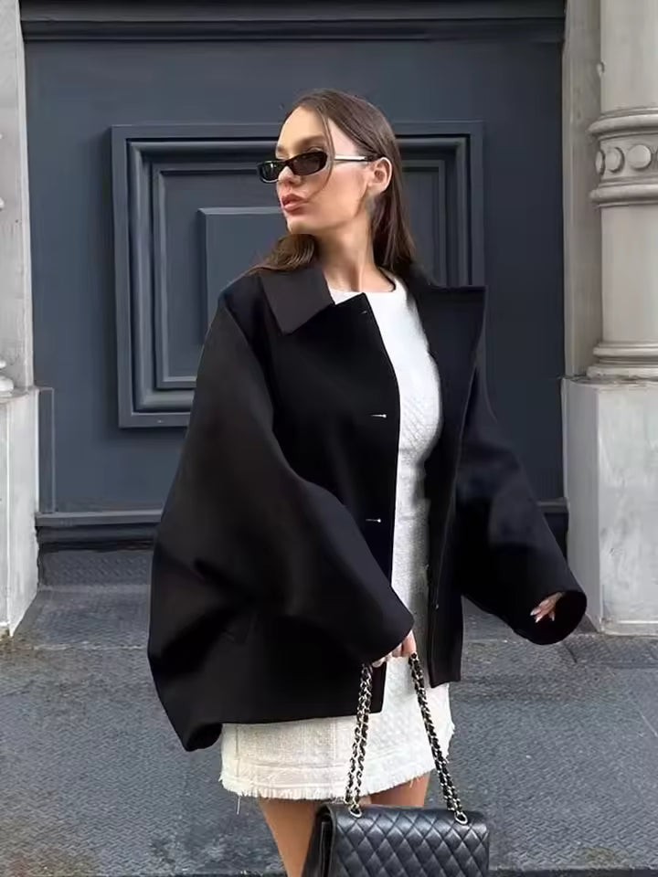 Women's Button-Front Turn-Down Collar Jacket