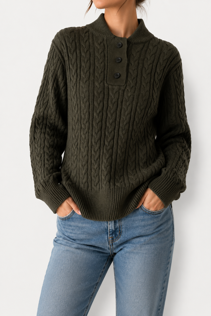 Women's Cable Knit Button-Collar Jumper