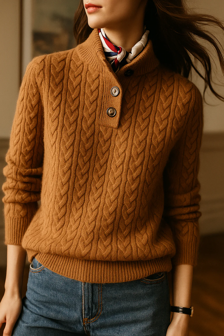 Women's Cable Knit Button-Collar Jumper