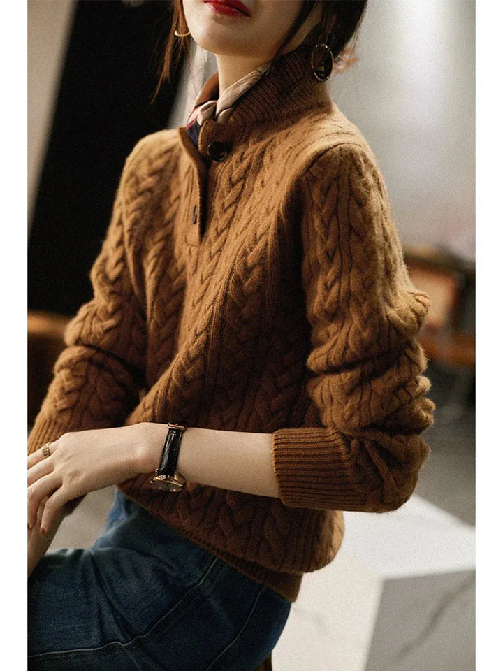Women's Cable Knit Button-Collar Jumper