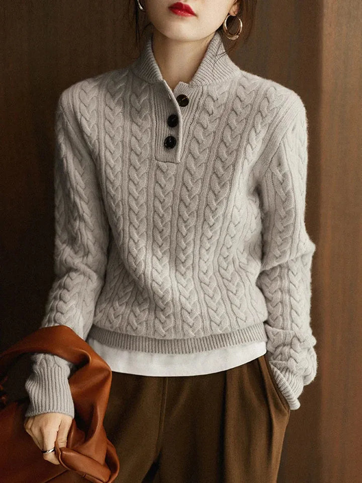 Women's Cable Knit Button-Collar Jumper