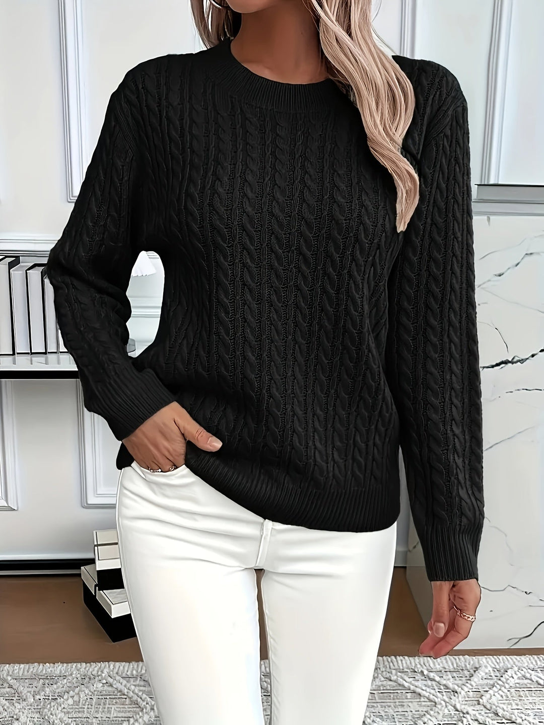 Women's Cable Knit Long-Sleeve Sweater