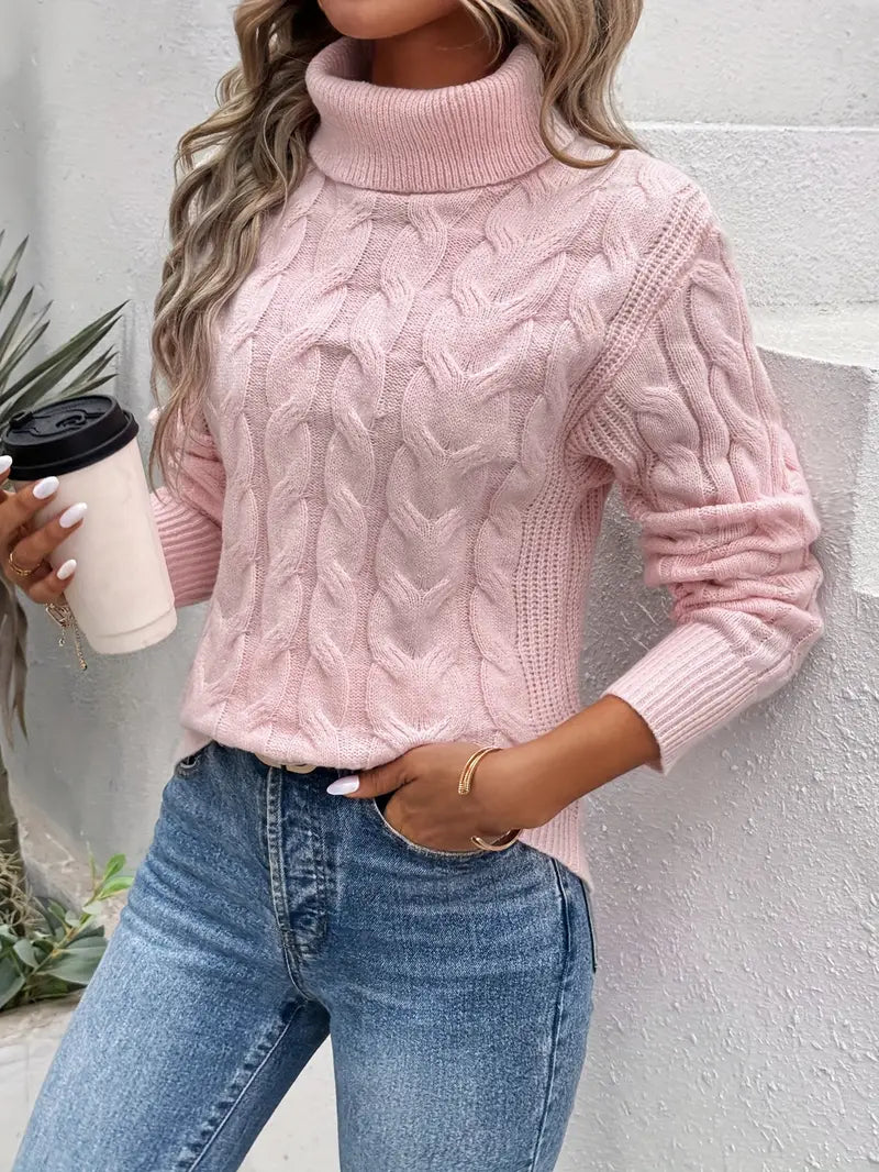 Women's Cable Knit Ribbed Turtleneck Sweater
