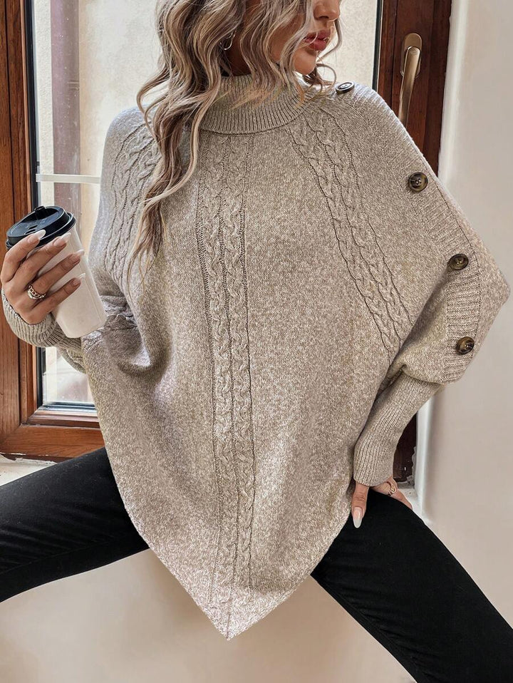 Women's Cable Knit Turtleneck Poncho Sweater