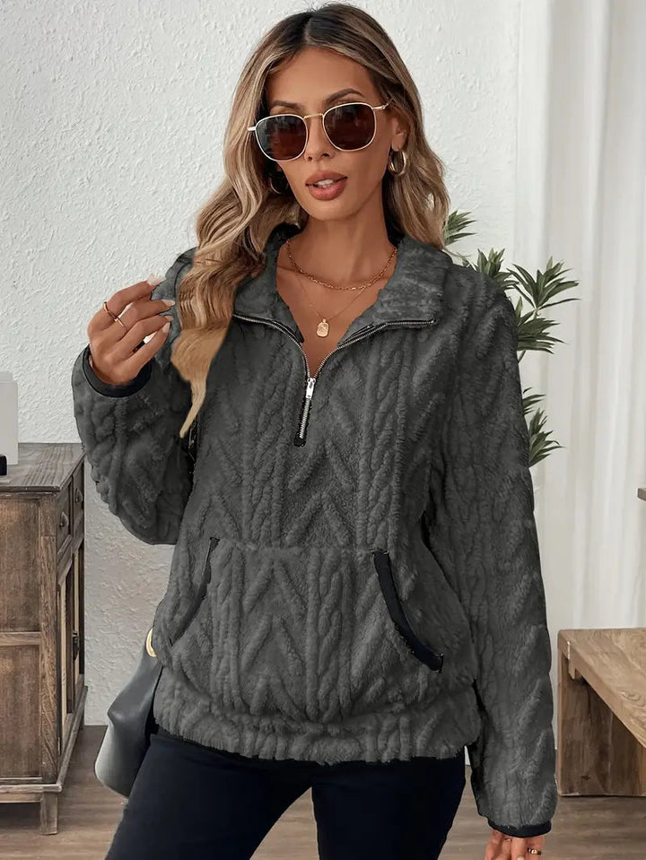 Women's Cable-Textured Quarter-Zip Sweater
