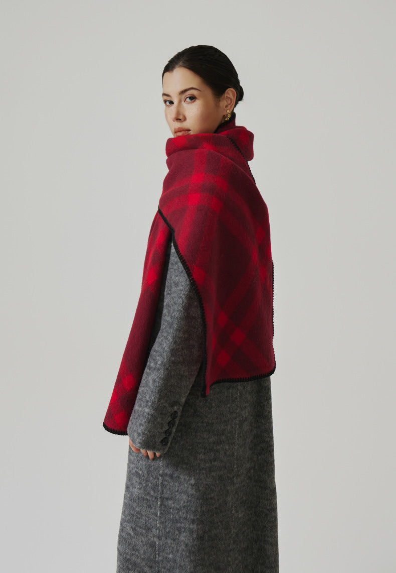 Women's Check Blanket-Stitch Scarf