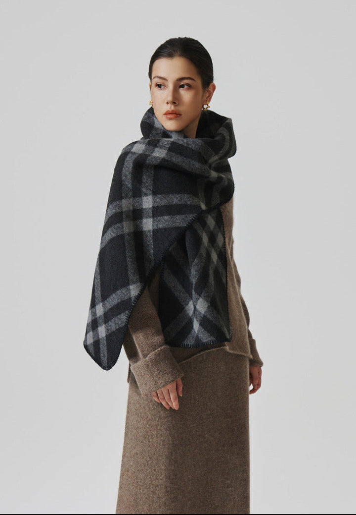 Women's Check Blanket-Stitch Scarf