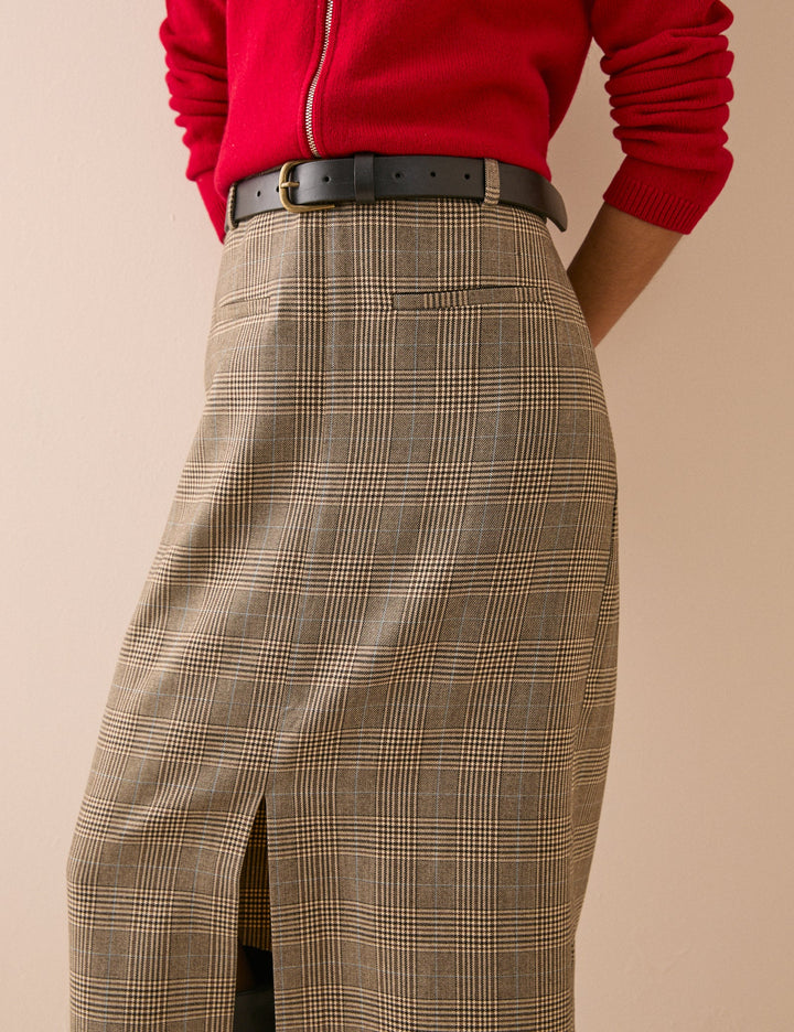 Women's Check Pencil Skirt With Front Slit