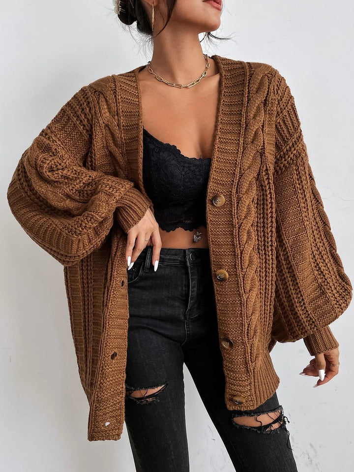 Women's Chunky Cable-Knit Button-Front Cardigan