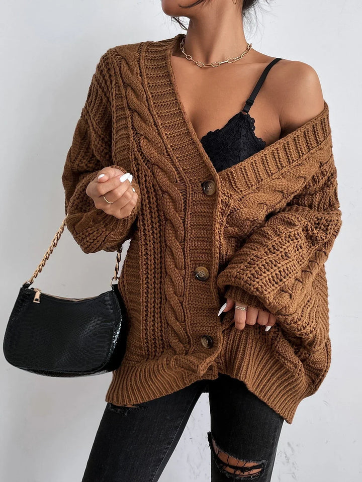 Women's Chunky Cable-Knit Button-Front Cardigan