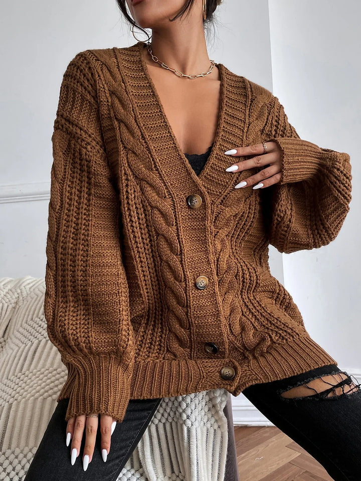Women's Chunky Cable-Knit Button-Front Cardigan