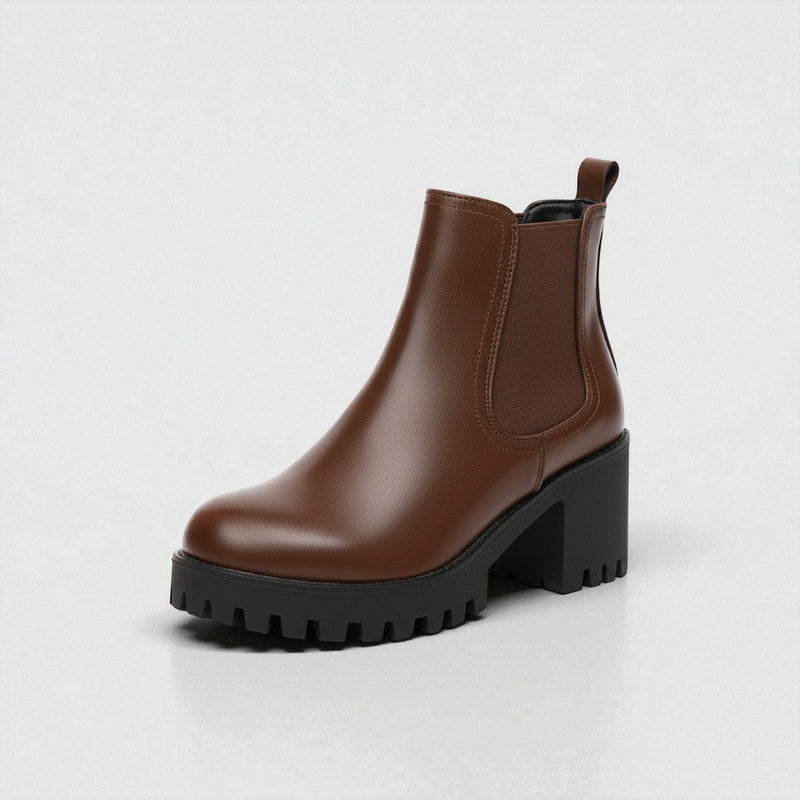 Women's Lug Sole Faux Leather Chelsea Boots with Block Heel
