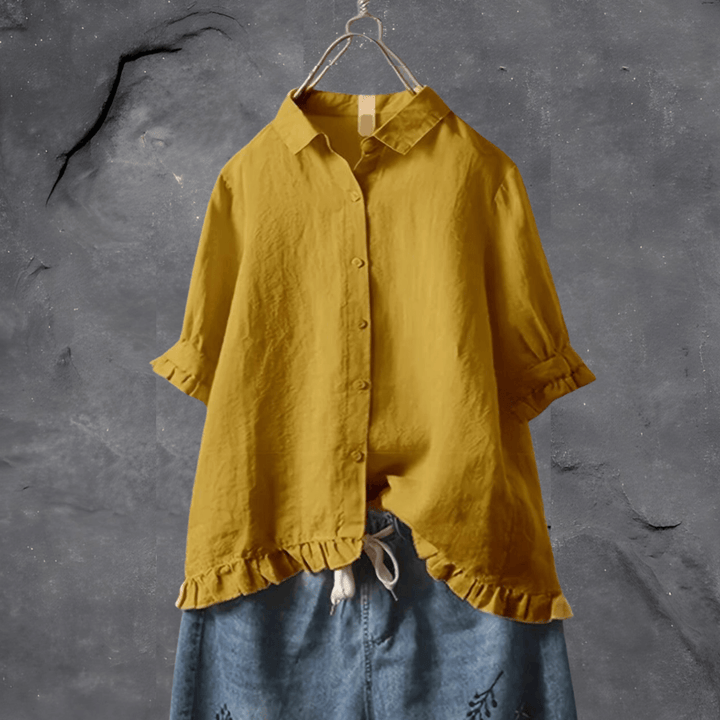 Women's Collared Ruffled-Hem Blouse