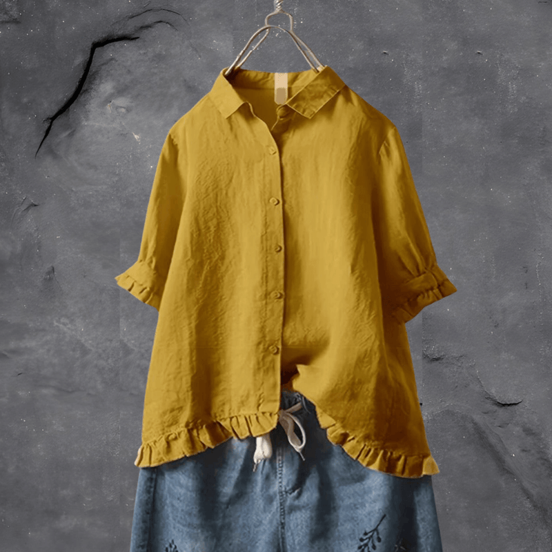 Women's Collared Ruffled-Hem Blouse