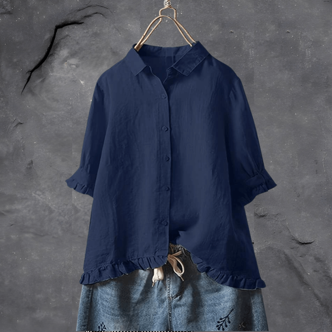 Women's Collared Ruffled-Hem Blouse