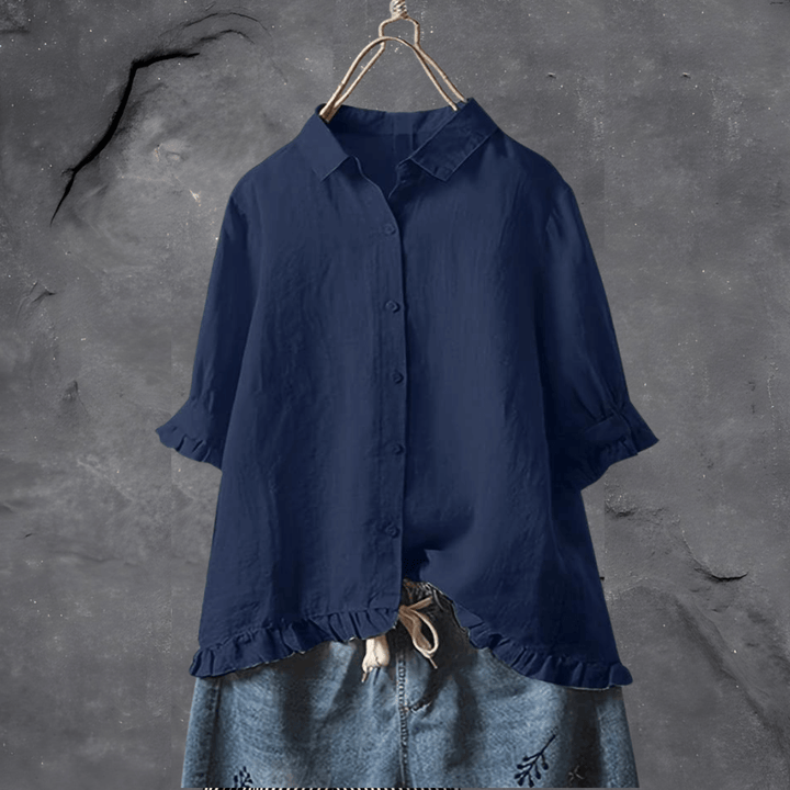 Women's Collared Ruffled-Hem Blouse