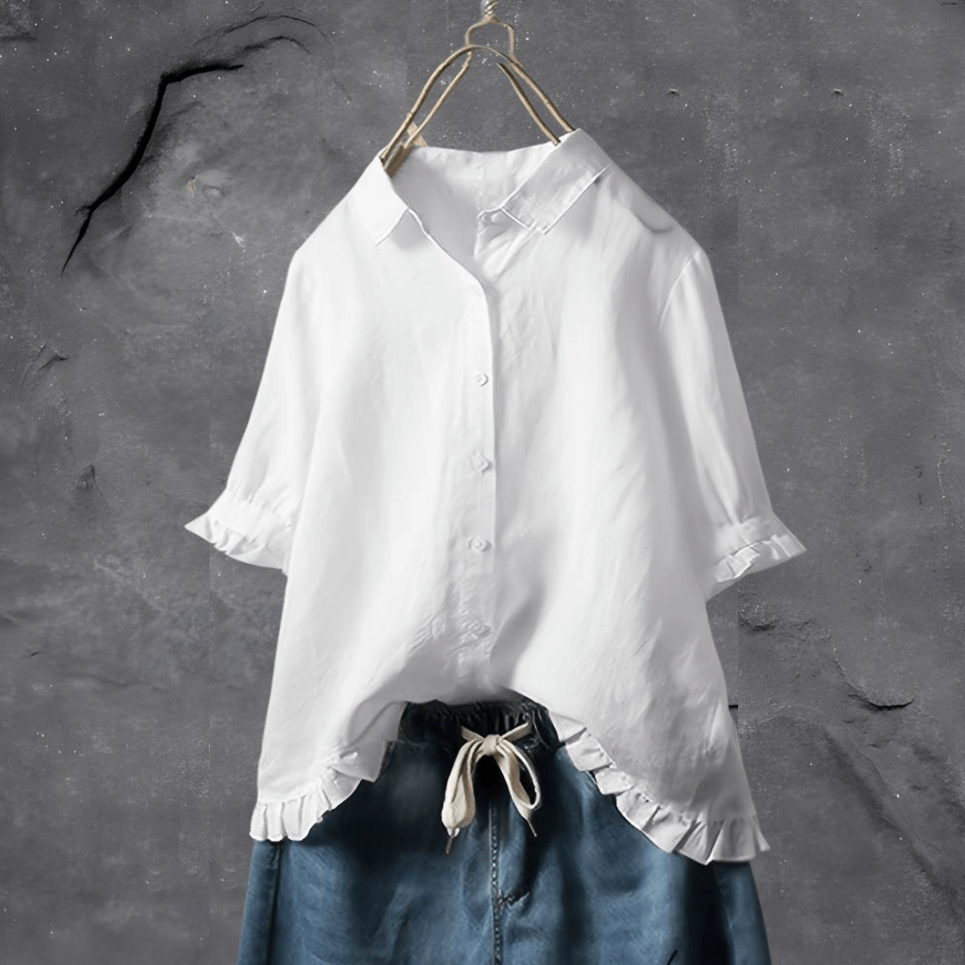 Women's Collared Ruffled-Hem Blouse