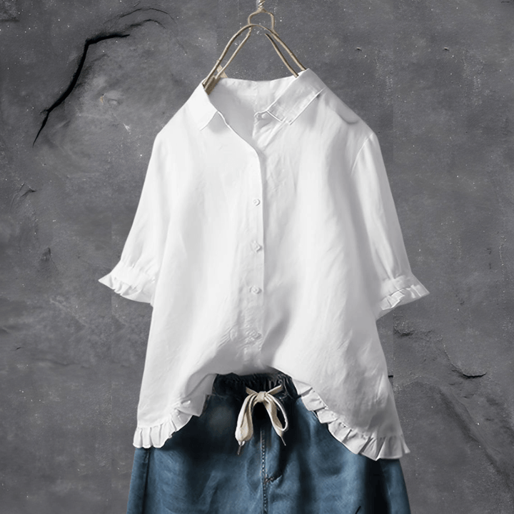 Women's Collared Ruffled-Hem Blouse
