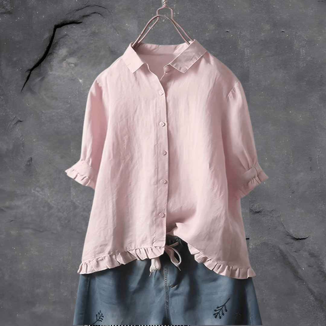 Women's Collared Ruffled-Hem Blouse