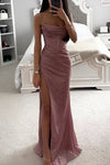 Women's Shimmer Corset Maxi Dress with High Split