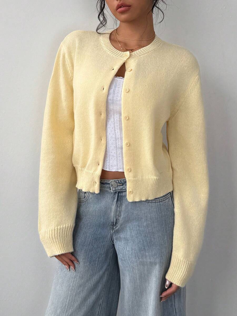 Women's Cropped Button-Front Ribbed Knit Cardigan