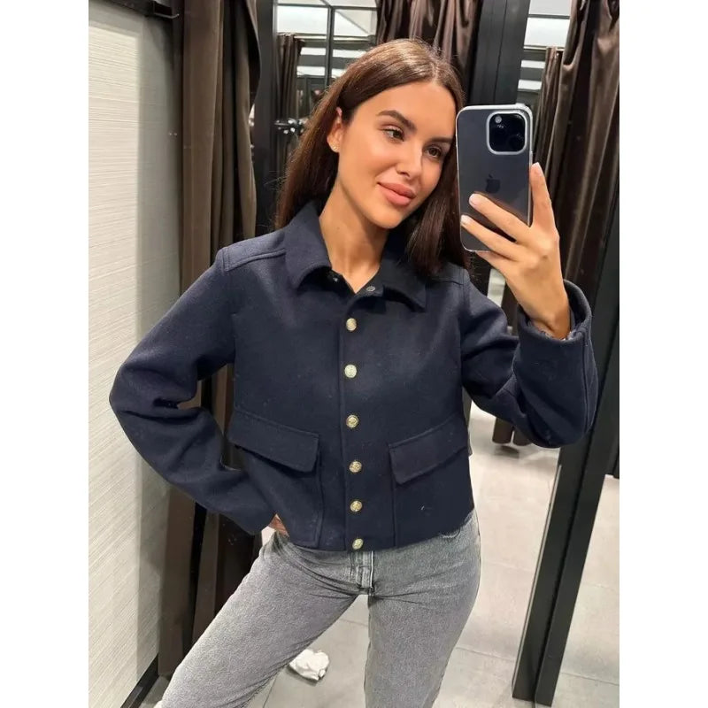 Women's Cropped Button-Up Bomber Jacket