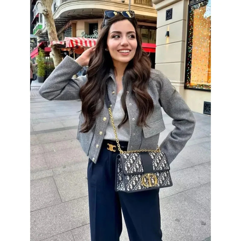 Women's Cropped Button-Up Bomber Jacket