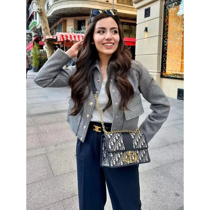Women's Cropped Button-Up Bomber Jacket